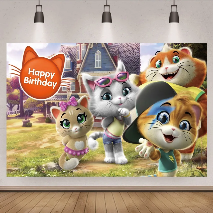 Sensfun Desenhos Animados Criança Festa De Aniversário Foto Pano De Fundo  44 Gatos Tema Fotografia Estúdio Personalizar Nome Banner Photocall -  Fundos - AliExpress