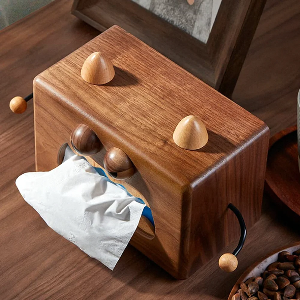 Wooden Little Freak Tissue Box, Wood Simple Drawing Paper Case 3