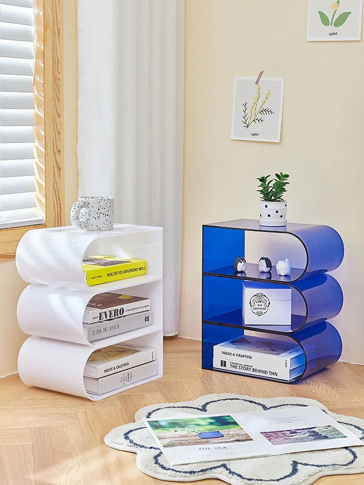 Nordic Magazine Rack Acrylic Office Desk Bookshelf Modern Living Room Floor Side Table Book Racks Furniture Decorative Ornaments