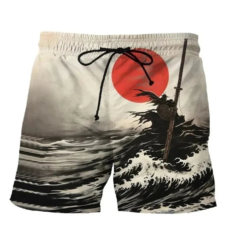 

Мужские шорты с 3D-принтом Sunrise Ocean, Короткие штаны в японском стиле с рисунком чернил, Гавайские шорты для спортзала, крутые детские шорты, размеры до 4XL, 2024