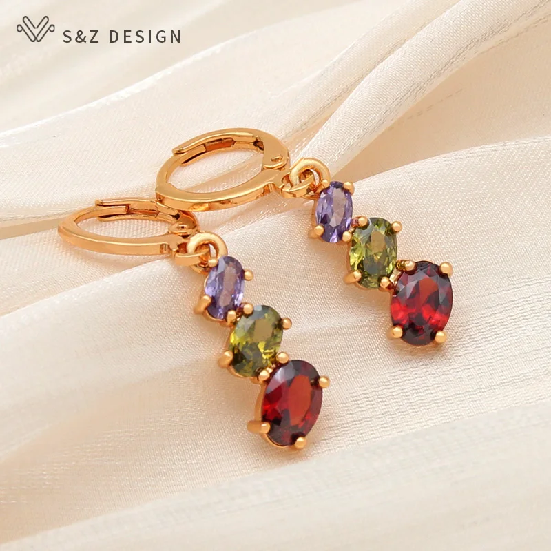 S&Z DESIGN New Fashion Dragonfly Peacock Owl Animal Dangle Earrings For Women Jewelry Champagne Gold Color Classic Eardrop