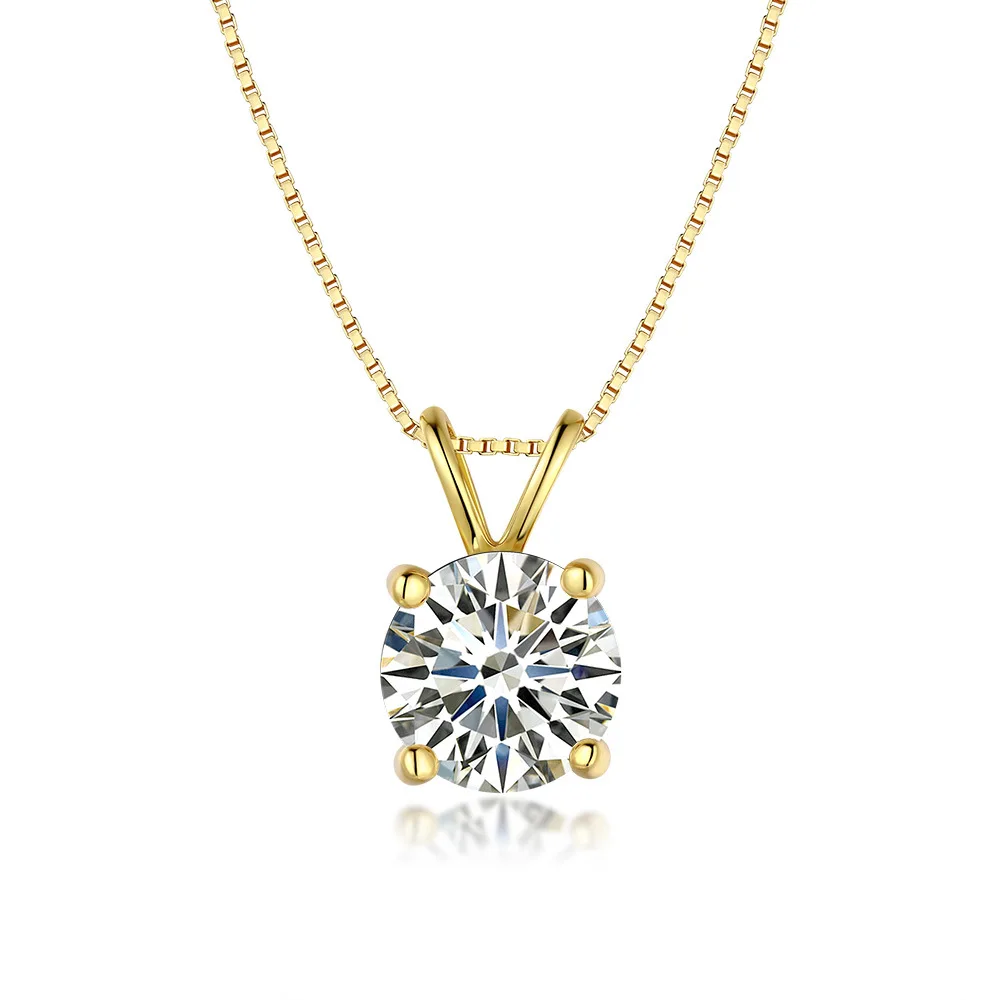 1-2CT Moissanite Pendant Necklace for Women 14K Gold Plated 925 Sterling Silver D Color Moissanite 45cm Free Necklace Chain