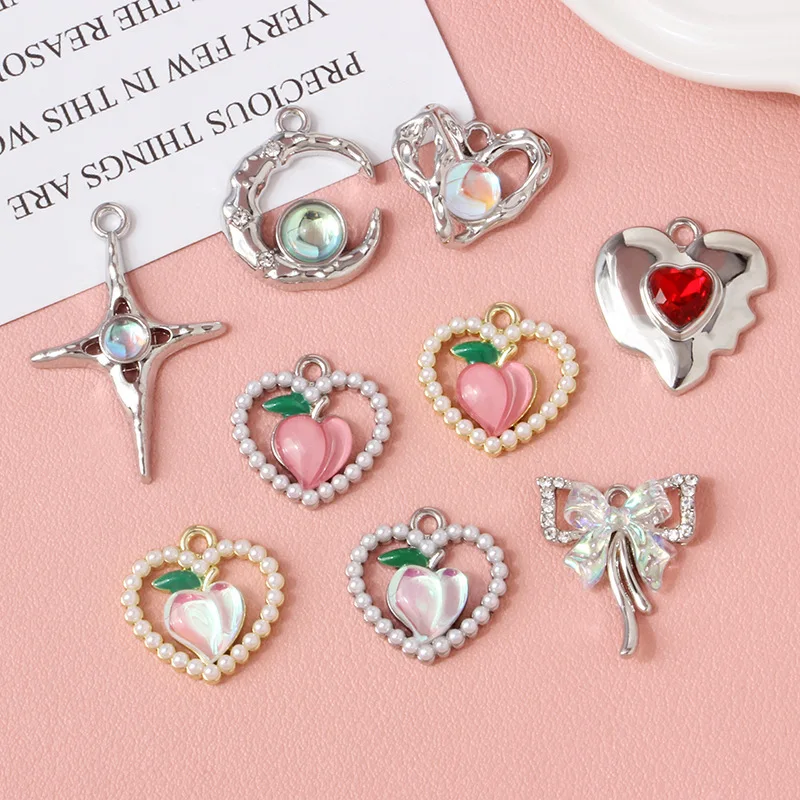 

3Pcs Alloy Cute Pearl Heart Peach Charms Sweet Butterfly Moon Star Charms for DIY Earrings Necklace Jewelry Making Accessories