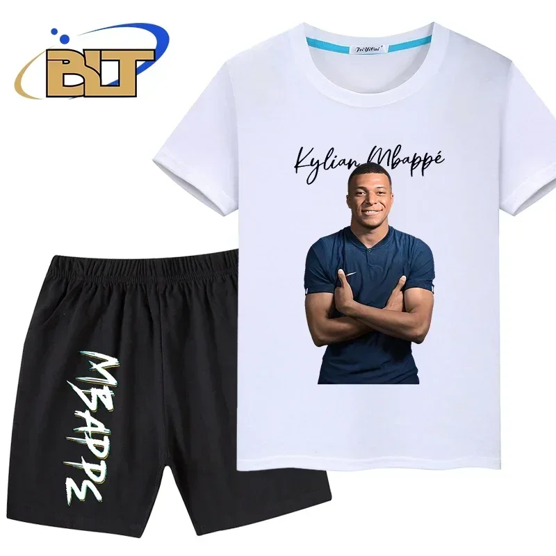 Children's Summer Sports T-Shirt and Shorts Set - Mbappe Avatar Print