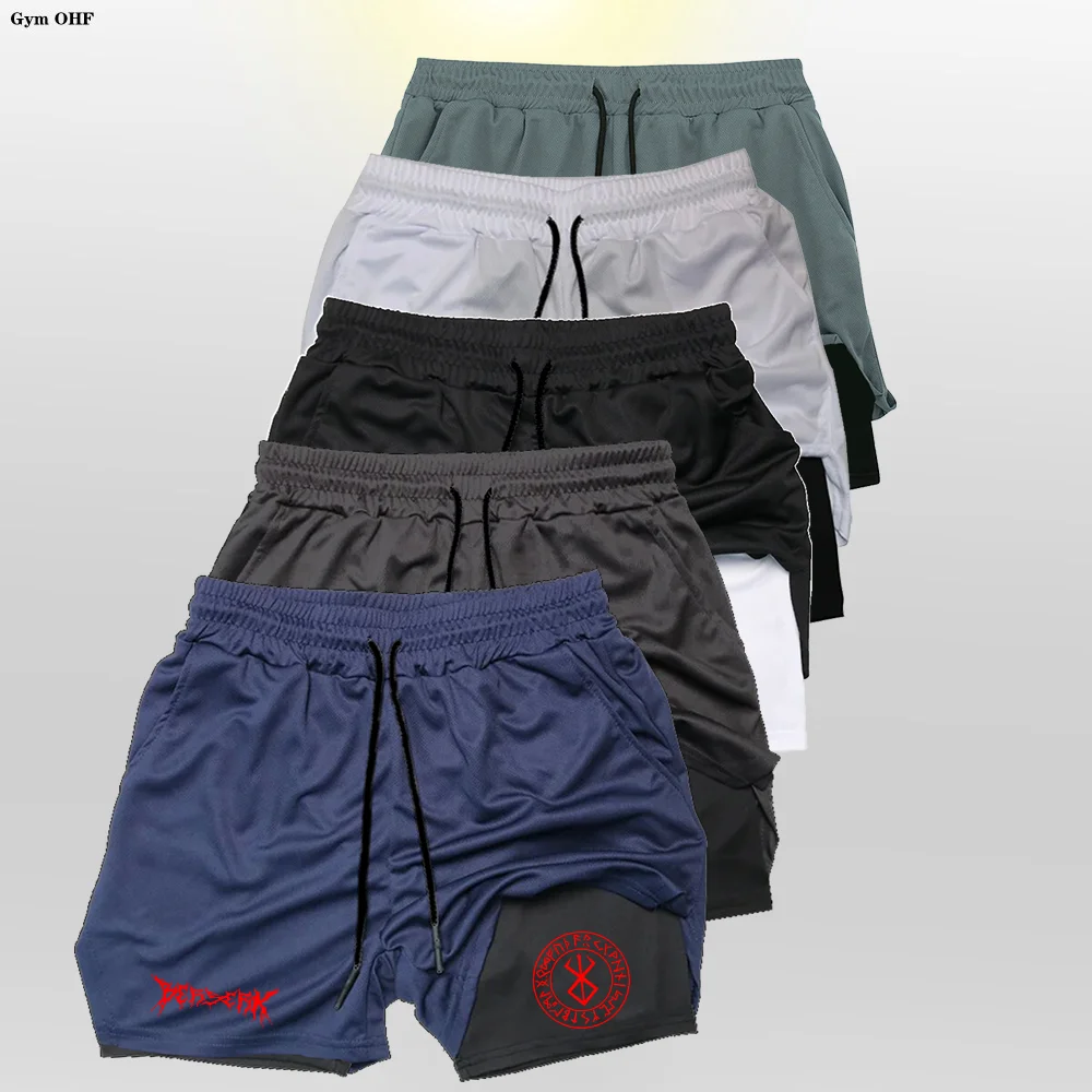 Berserk-Men's Running Shorts Quick-Dry Fitness Double Layer Shorts Men Anime Sport Workout Training Bodybuilding Short Pants 6