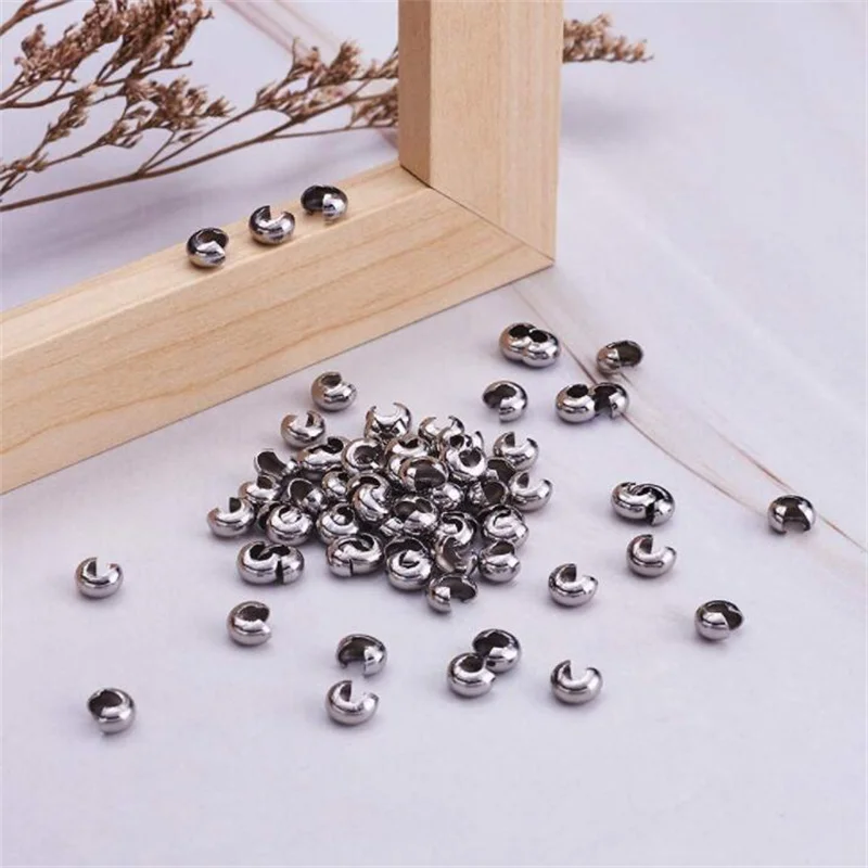 Platinum Color Brass Crimp End Beads Covers for Jewelry Making, Nickel  Free, Size: About 4mm In Diameter, Hole: 1.5~1.8mm