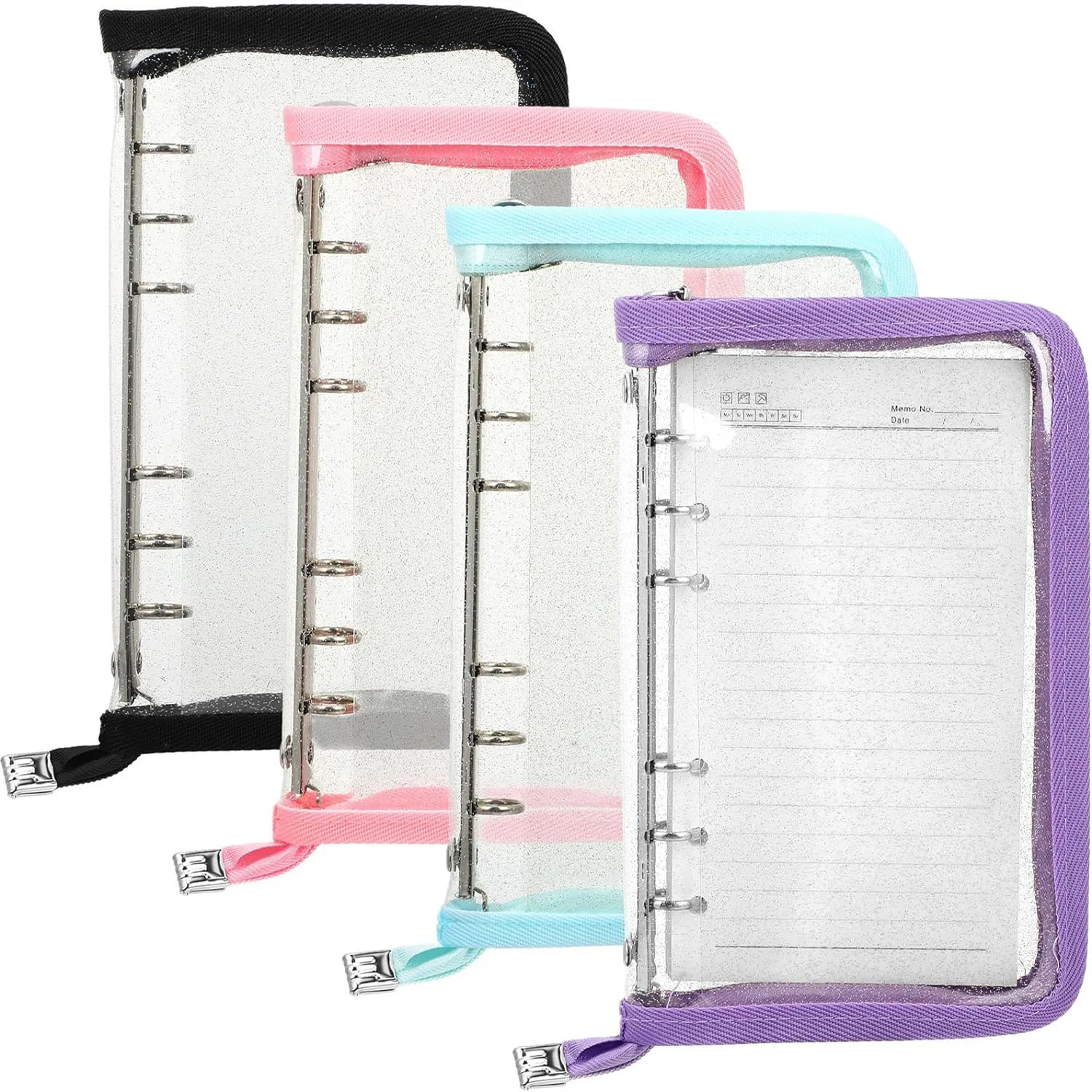 

4 Pcs A6 Binder Cover 6 Ring Notebook Clear Soft PVC Zipper Folder Planner Refillable Notebook for Journal Photo Album Organizer