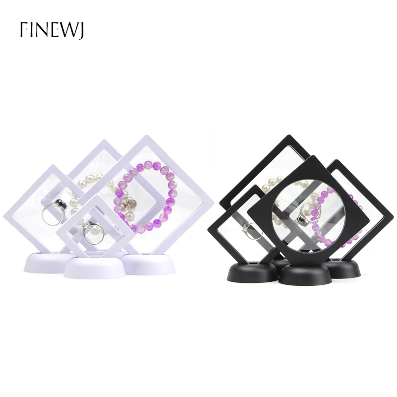 Jewelry Display Frame 3D Floating Picture Shadow Box Stand Rack Coin Ring Pendant Holder Protection Gems Stone Case
