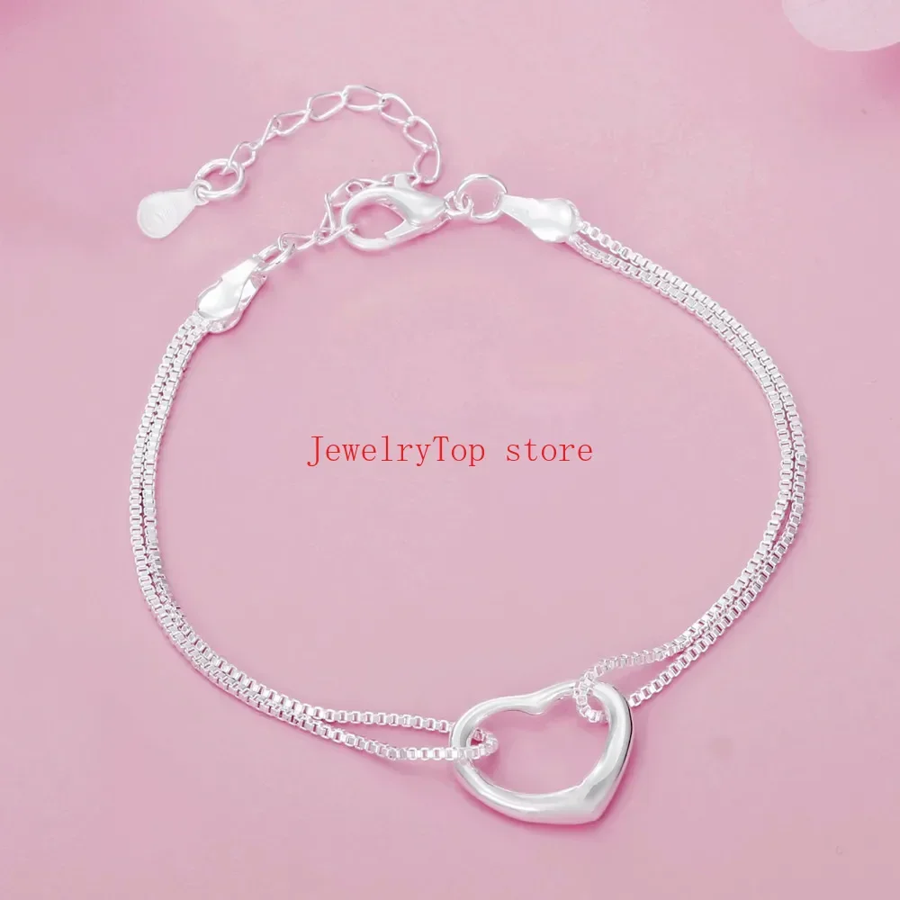 Silver jewelry set 925 Sterling silver heart bracelets necklaces for women