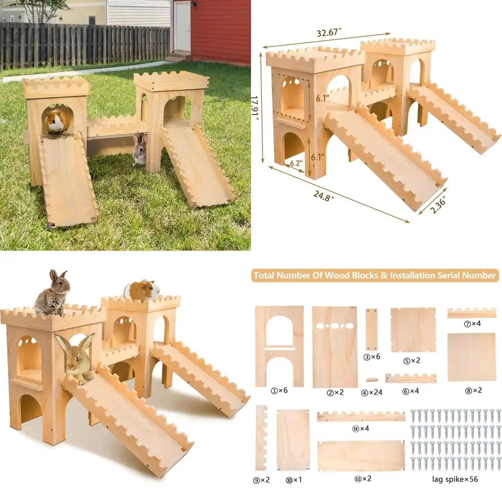 Homemade Rabbit Hideaways Extra Large Wooden Rabbit Castle Hideaway Tunnel and Bed Small Animal ...