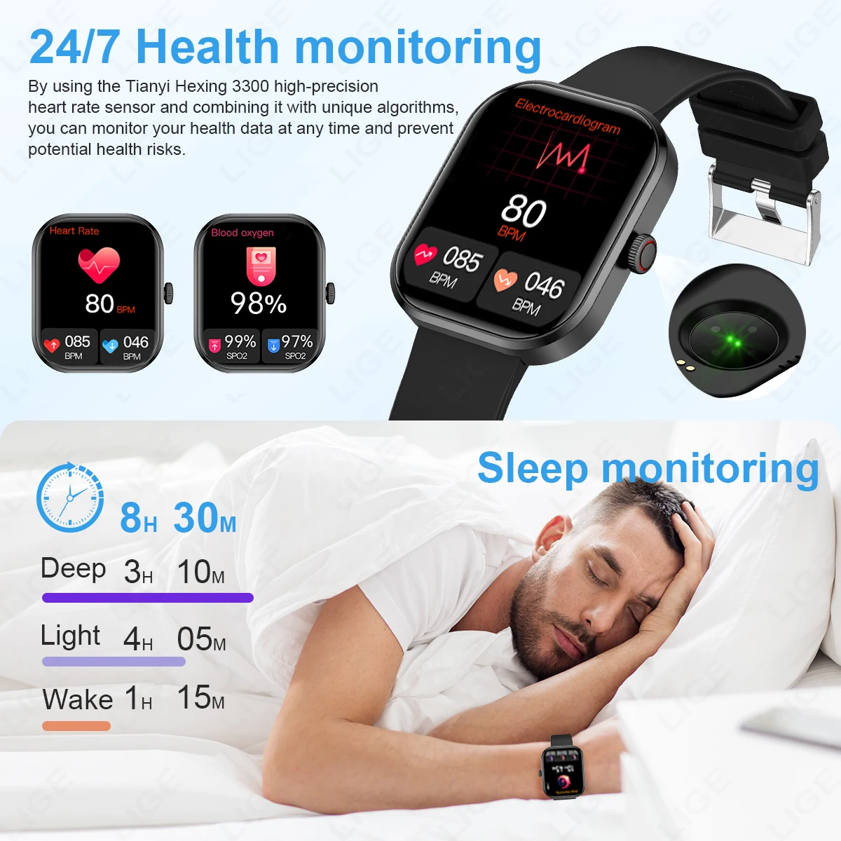 LIGE Multifunctional Smartwatch For All Smartphone Connections Men Bluetooth Call Life Waterproof Watch Sport Smart Watch Women