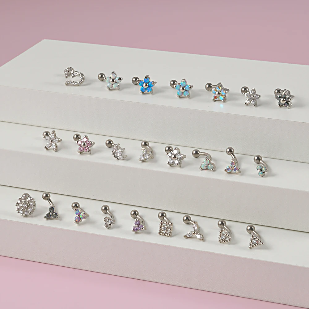 1PC G23 Titanium Curved Rook Daith Piercing Internal Thread CZ