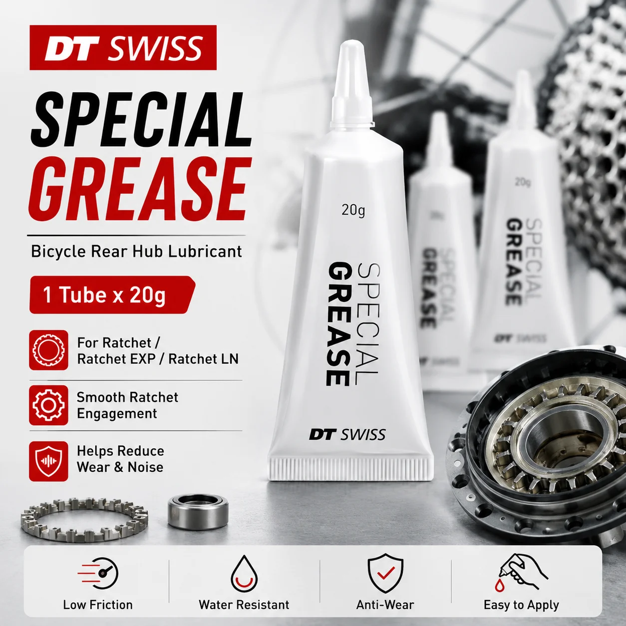 Original DT Swiss Spezialfett 20g Star Ratchet Hinterradnabe Freilauf-Schmiermittel für Ratchet EXP LN MTB Rennrad
