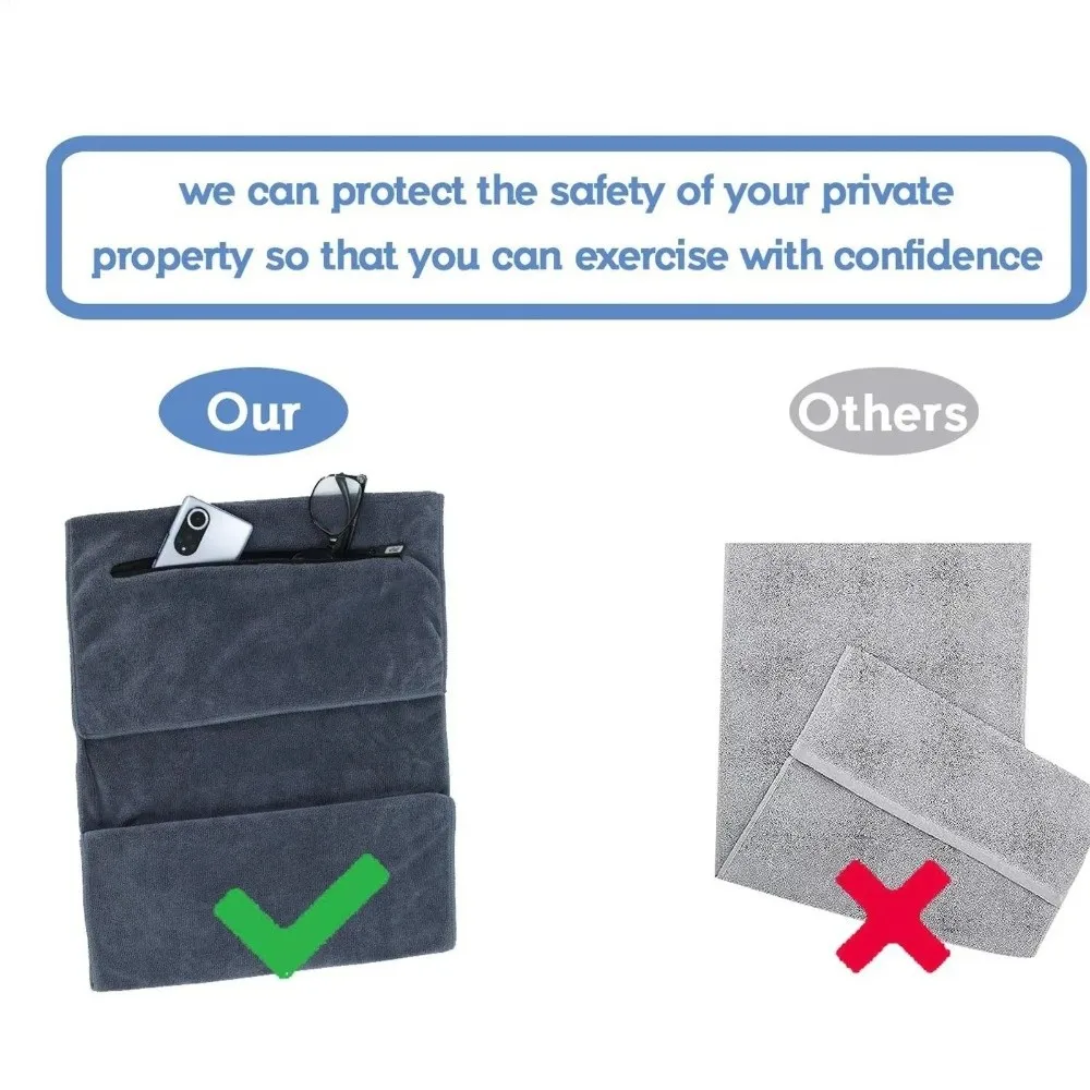Ultra-Soft Microfiber Fitness Towel with Zipper Pocket and Non-Slip Grip