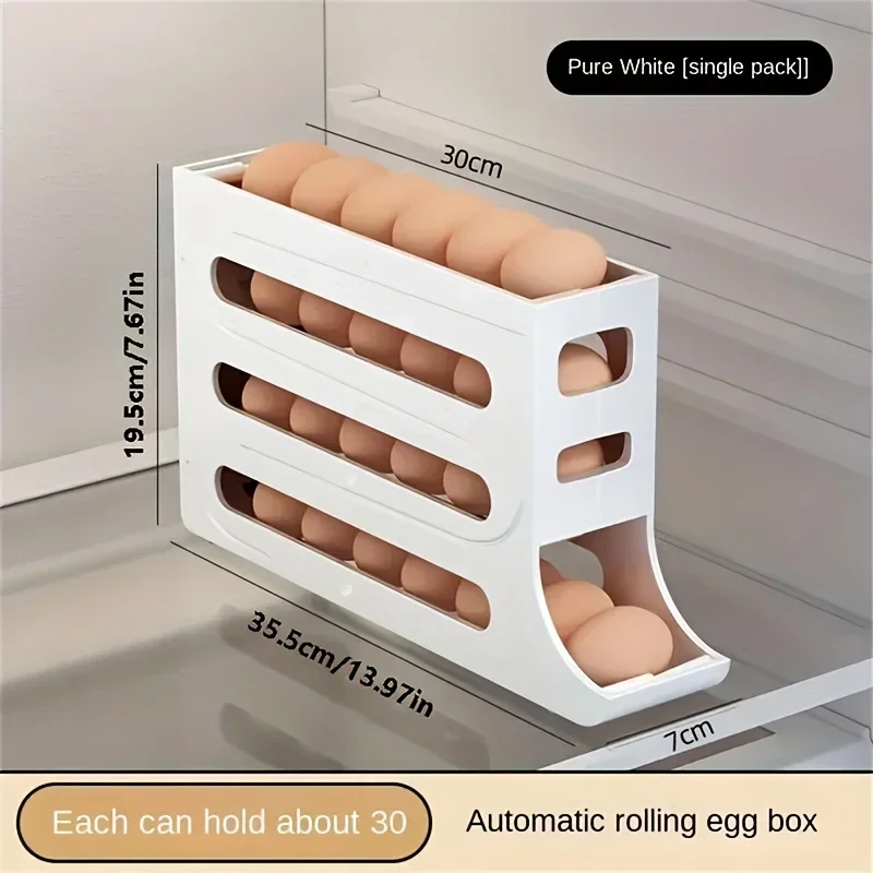 1pc Egg Basket Multifunctional Automatic Egg Rolling Rack Large Capacity Refrigerator Special Storage Box