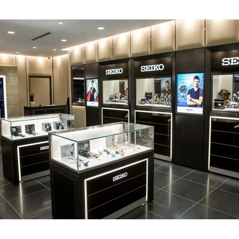 

Custom. Luxury Jewelry Store Furniture Interior Design Watch Display Counter LED Glass Jewelry Showcase