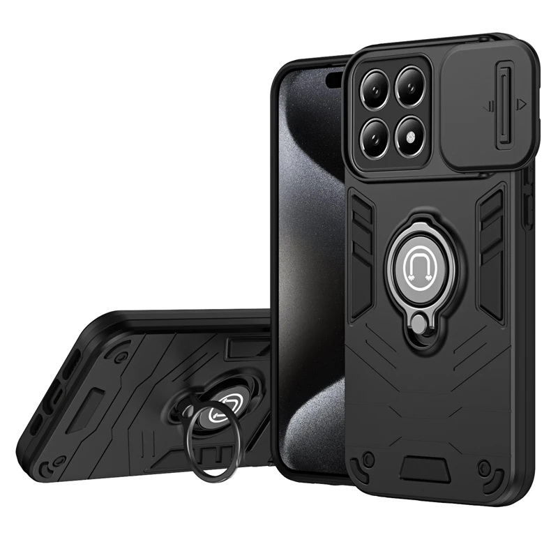 Magnetic Ring Shockproof Armor Case with Slide Lens Protection Cover