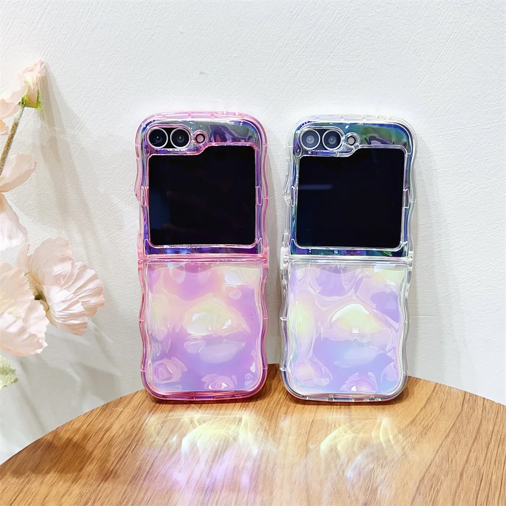 Laser Colorful 3D Meteorite Pattern Shockproof Foldable Phone Case with Airbag Corners - Clear Silicone Cover
