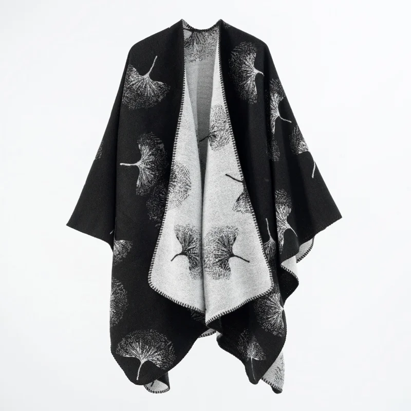 Autumn and winter European and American national style luxury fashion warm split shawl imitation cashmere cape flower scarf wome