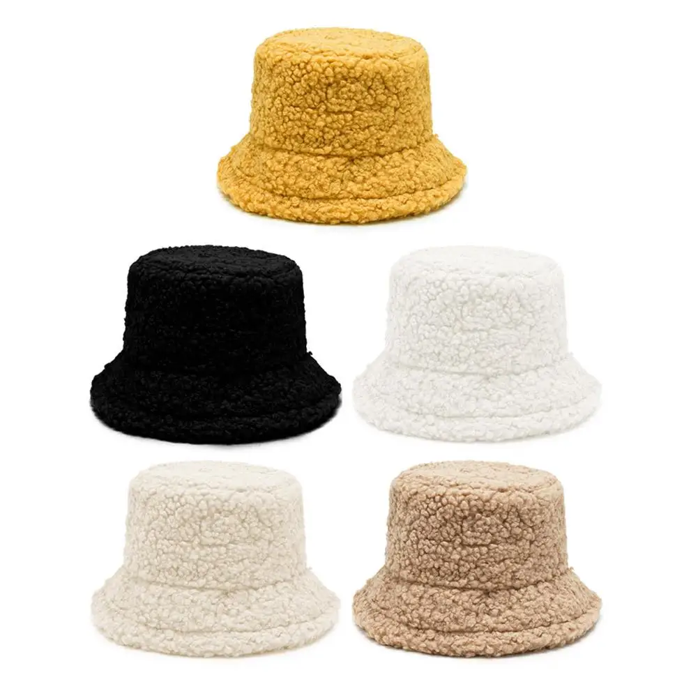 Lamb Faux Fur Bucket Hat Winter Women Outdoor Panama Fisherman Hat