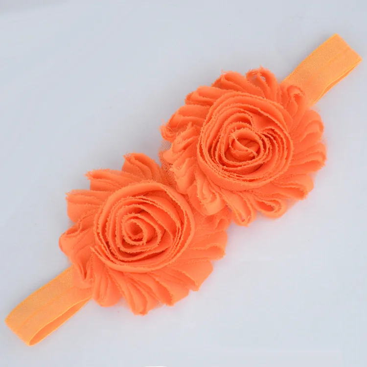 

FBE CDG Children's Hair Accessories 2.5inch Two Solid Colour Shabby Chiffon Flowers with Elasticated Glossy Hairband