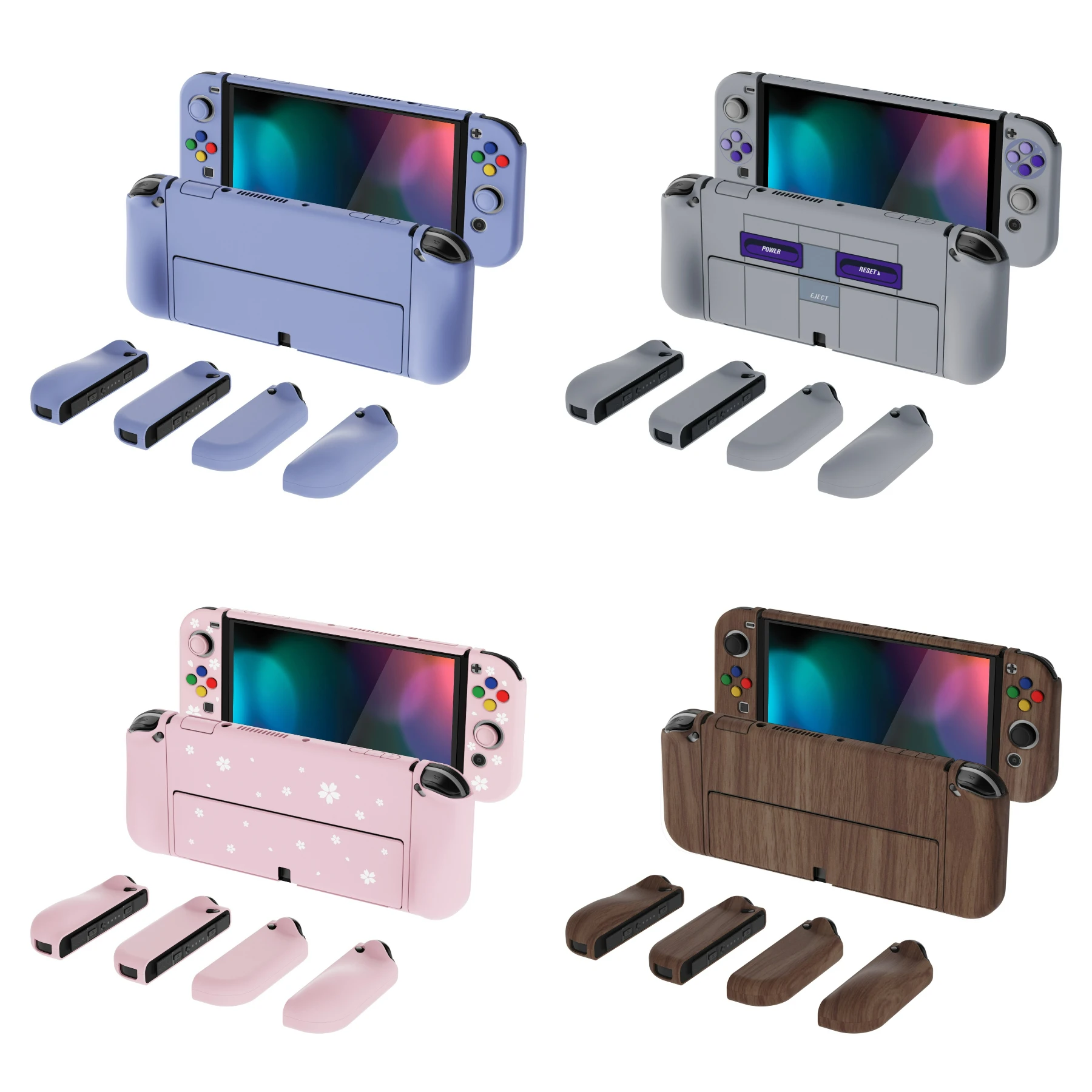 PlayVital AlterGrips NS 스위치용 보호 슬림 케이스 하드 쉘 OLED(썸 그립 및 버튼 캡 포함) - 클래식 SNES 스타일