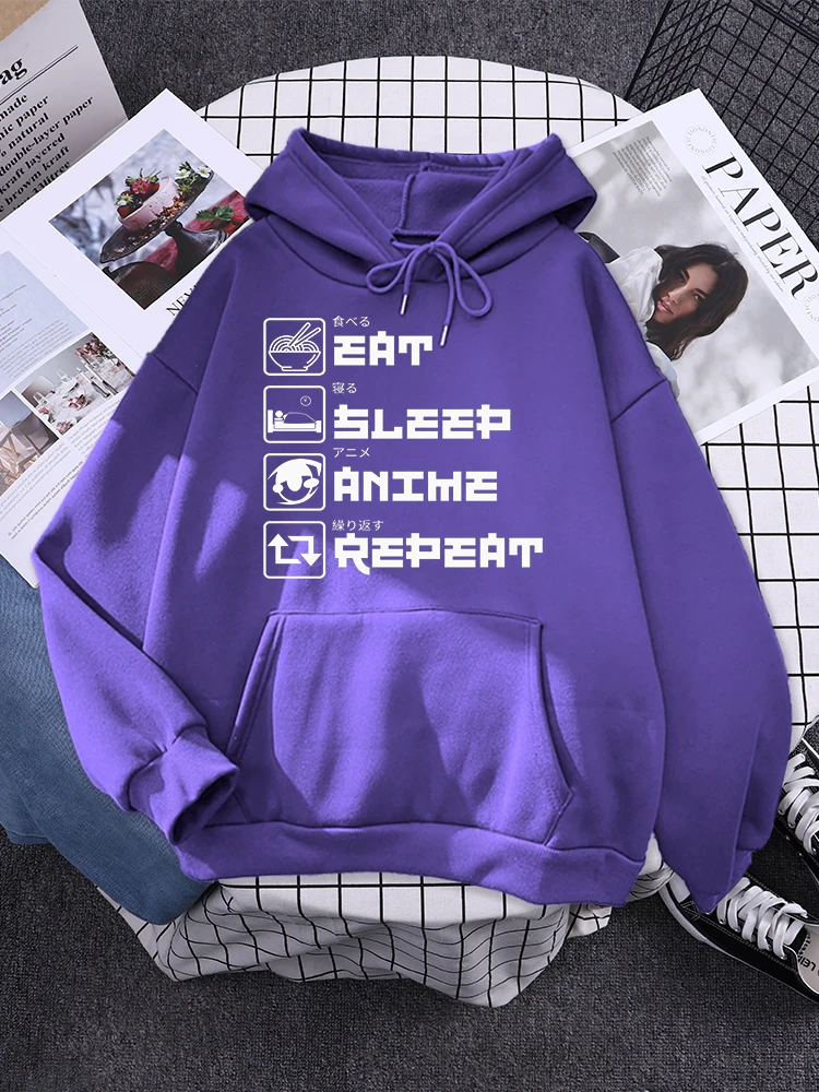 

My Day Eat Sleep Anime Repeat Print Mens Hooded Loose Oversize Streetwear Outdoor Fleece Sportswears Autumn Hooded Sweatshirt