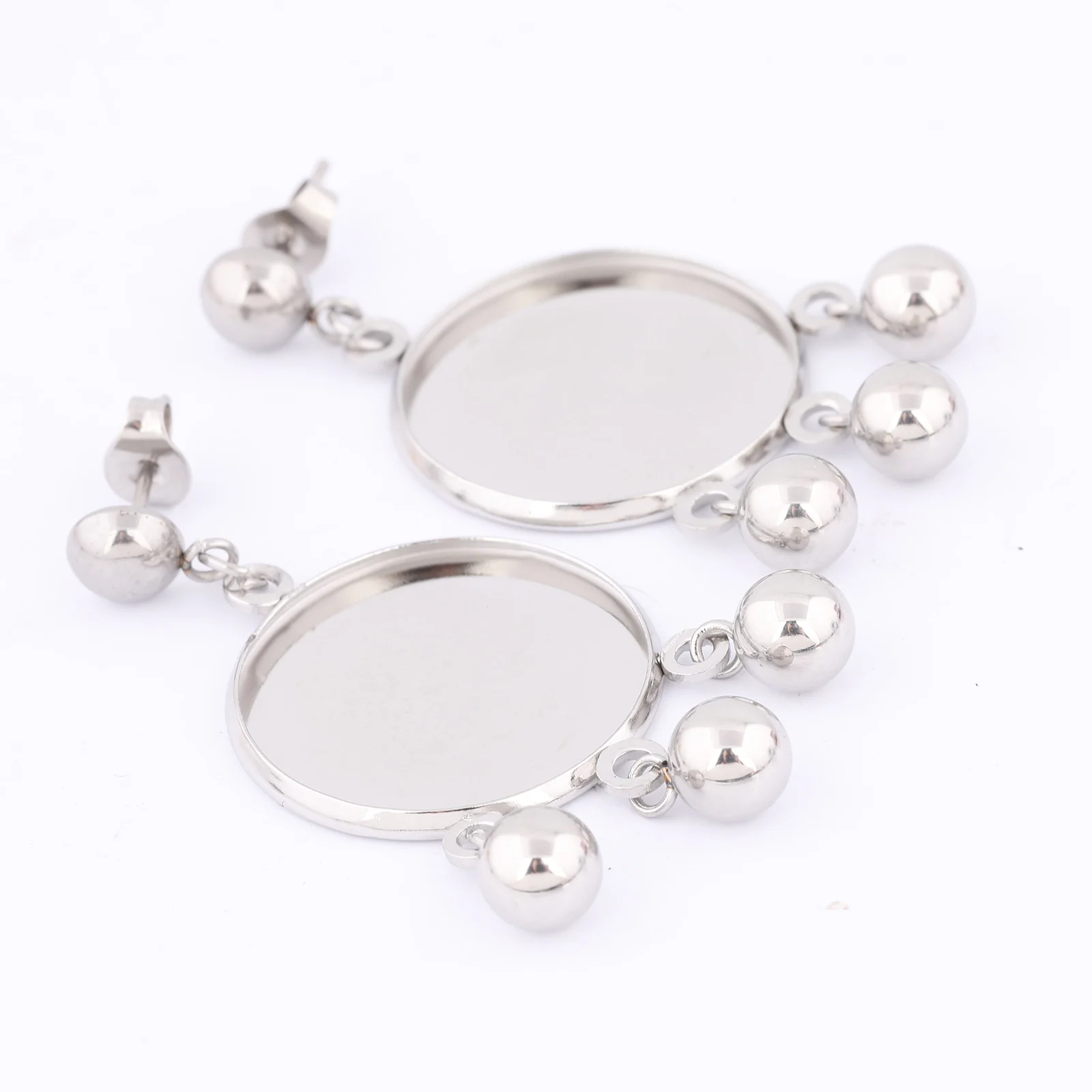 Jewelry Findings 6pcs Stainless Steel 20mm Cabochon Earring Base Setting Blanks With Ball Charms Diy Post Ear Studs Findings For Jewelry Making