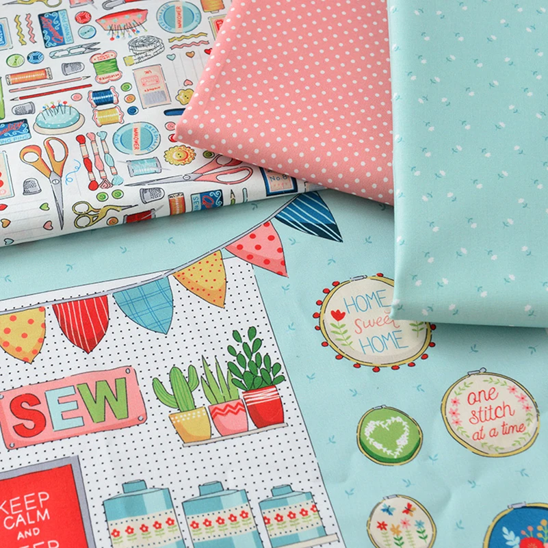 Description Picture 4 of itemSewing Pattern Fabric Cotton Digital Printing Buttons Scissors Sewing Machine Ruler by Half Meter