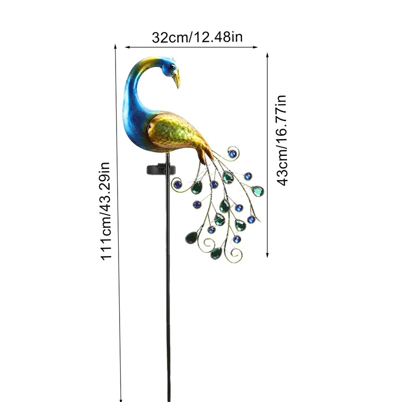 ソーラーピーコックの形をした屋外LEDライト,金属製の孔雀の置物,庭の装飾,芝生の風景 AliExpress