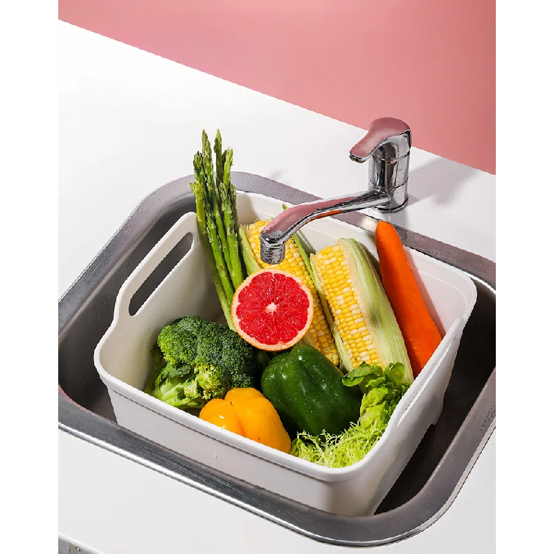 12L Sink Kitchen Vegetable Basin,Plastic Cleaning Caddy,Drain Basket,Household Washing Water Fruit Storage Basket