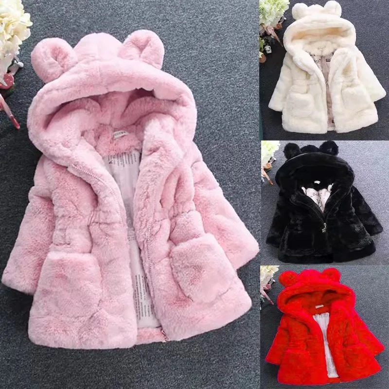 

Winter Baby Girls Clothes Faux Fur Fleece Coat Pageant Warm Jacket Xmas Snowsuit Baby Hooded Warm Jacket Outerwear 2-10Y