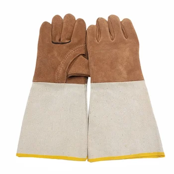 Guanti da saldatura Guanti protettivi per saldatore in pelle lunghi resistenti all'usura Guanti in pelliccia con maniche in tela Colore casuale