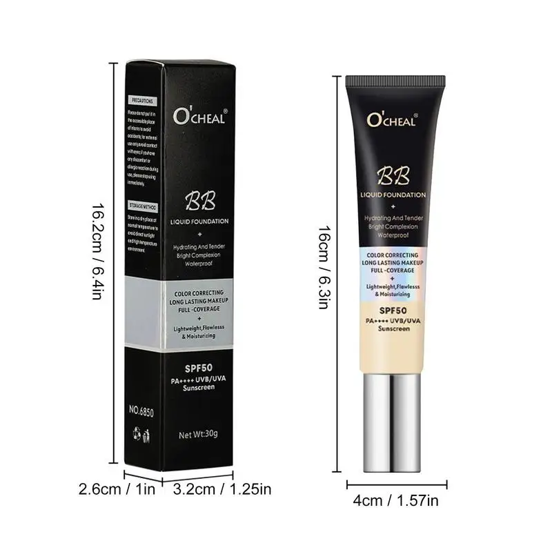 BB Cream With SPF Moisturizing Sunscreen SPF 50 Color Correcting Long-lasting Full Coverage Foundation 1.06oz bb cream