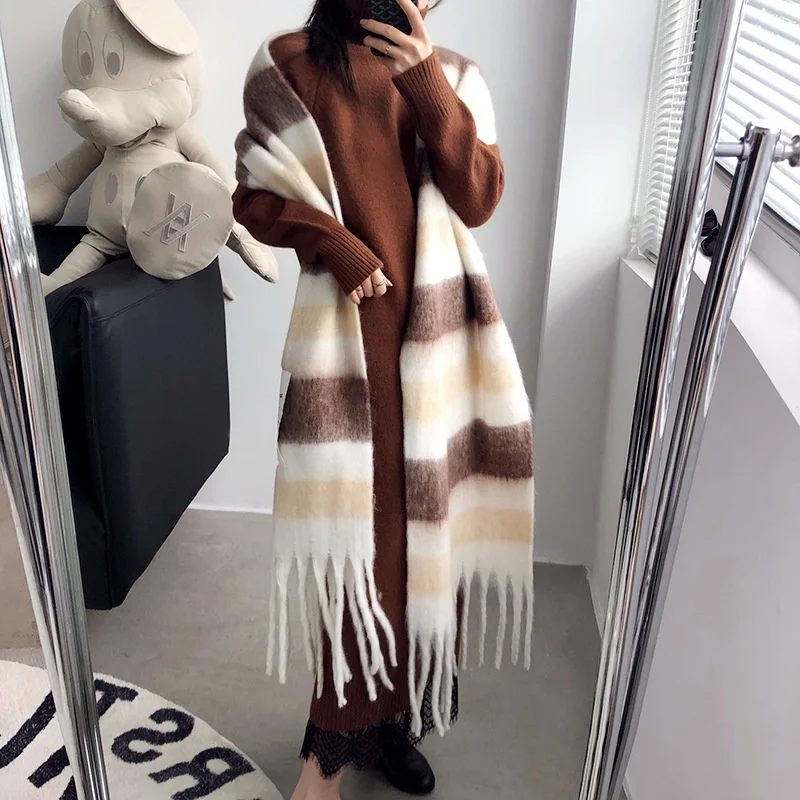 Winter Plaid Cashmere Scarf Fall Shawl Korean Style Gradient Scarves Blanket Scarf without Tag printed scarf cashmere scarf gradient scarf