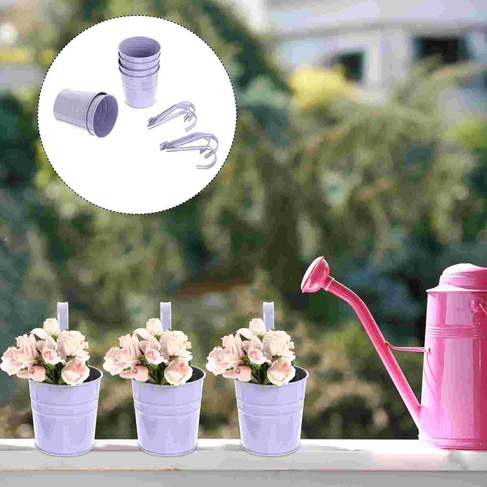 

Cabilock Garden Flower Hanging Multicolor Flower Pots Balcony Garden Railing Planter Fence Hanging Metal Bucket Plants