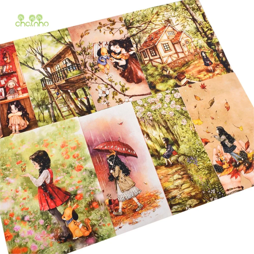 Chainho,Hand Dyed Cotton Fabric,Girl Series,DIY Sewing & Quilting,Purse,Bags,Books Cover,Home Decoration Material,15x20cm/Piece