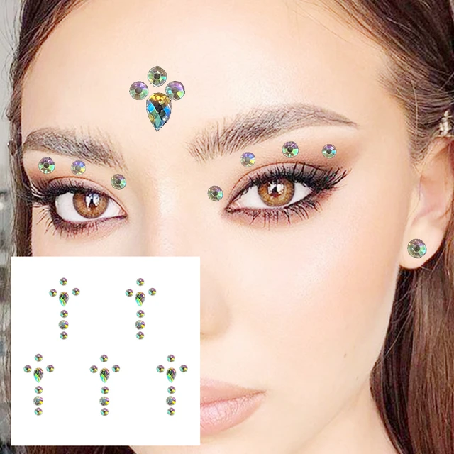 Adhesive Rhinestones Face Jewels Crystal Face Gems Body Art Glitter Tattoo  Festival Eyebrow Beauty Makeup Jewelry Stickers - Temporary Tattoos -  AliExpress