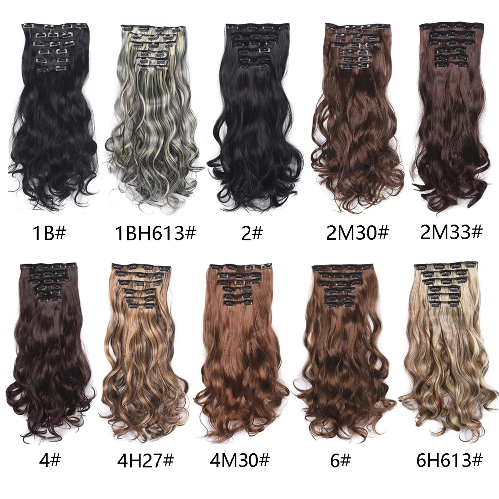 22Inch 16 Clips Long Synthetic Hair Clip In Hair Extension Heat Resistant Hairpiece Natural Wavy Piece 6Pcs/Set