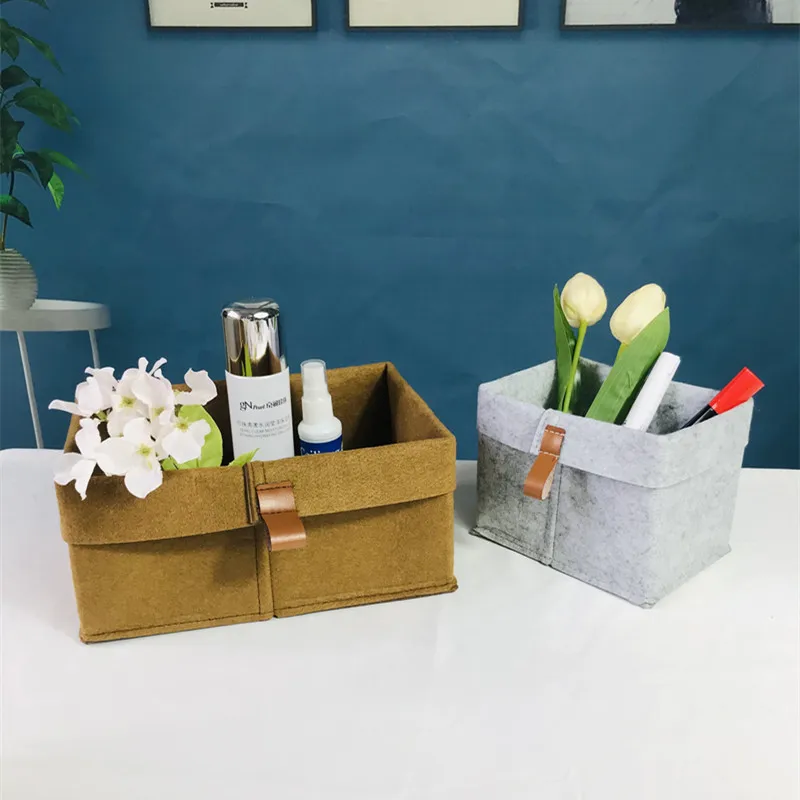 Desktop Storage Baskets Felt fabric Bedroom countertop Organize Basket Pen holder Sundries Cosmetics Storage,Basket of flowe 4