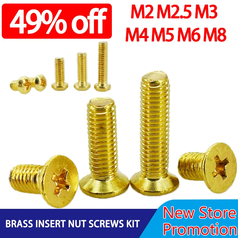 

Brass Phillips Bolt Metric Threaded Insert Screw Electrical Machine Screws Countersunk Round Head Screw M2 M2.5 M3 M4 M5 M6 M8