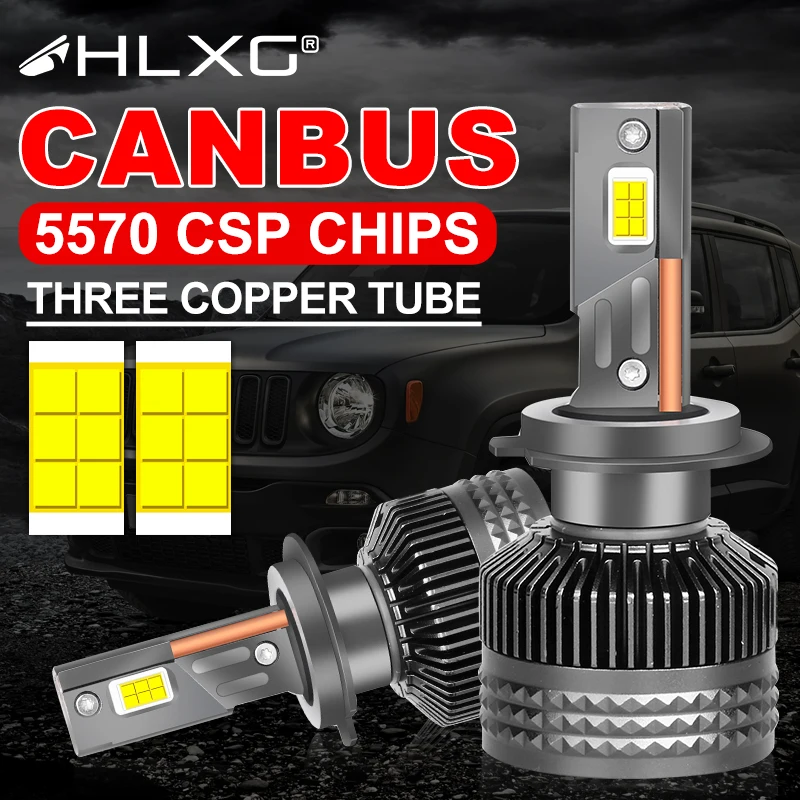 HLXG H7 5570 CSP Chip LED Headlight Canbus K5C Turbo Fan H1 H4 H8