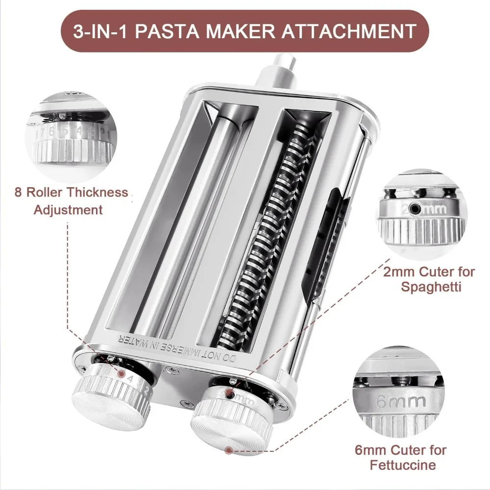 Pasta Maker for Kitchenaid Attachments，3 in 1 Stainless Steel Pasta Attachment for Kitchenaid Stand Mixer, Included Pasta Roller 2
