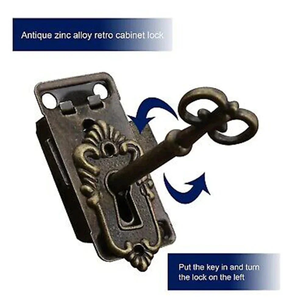 Cabinet Door Locks Drawer Lock 3-piece Set Jewelry Cabinet Antique Lock Wooden Door Locks Furniture Antique NE