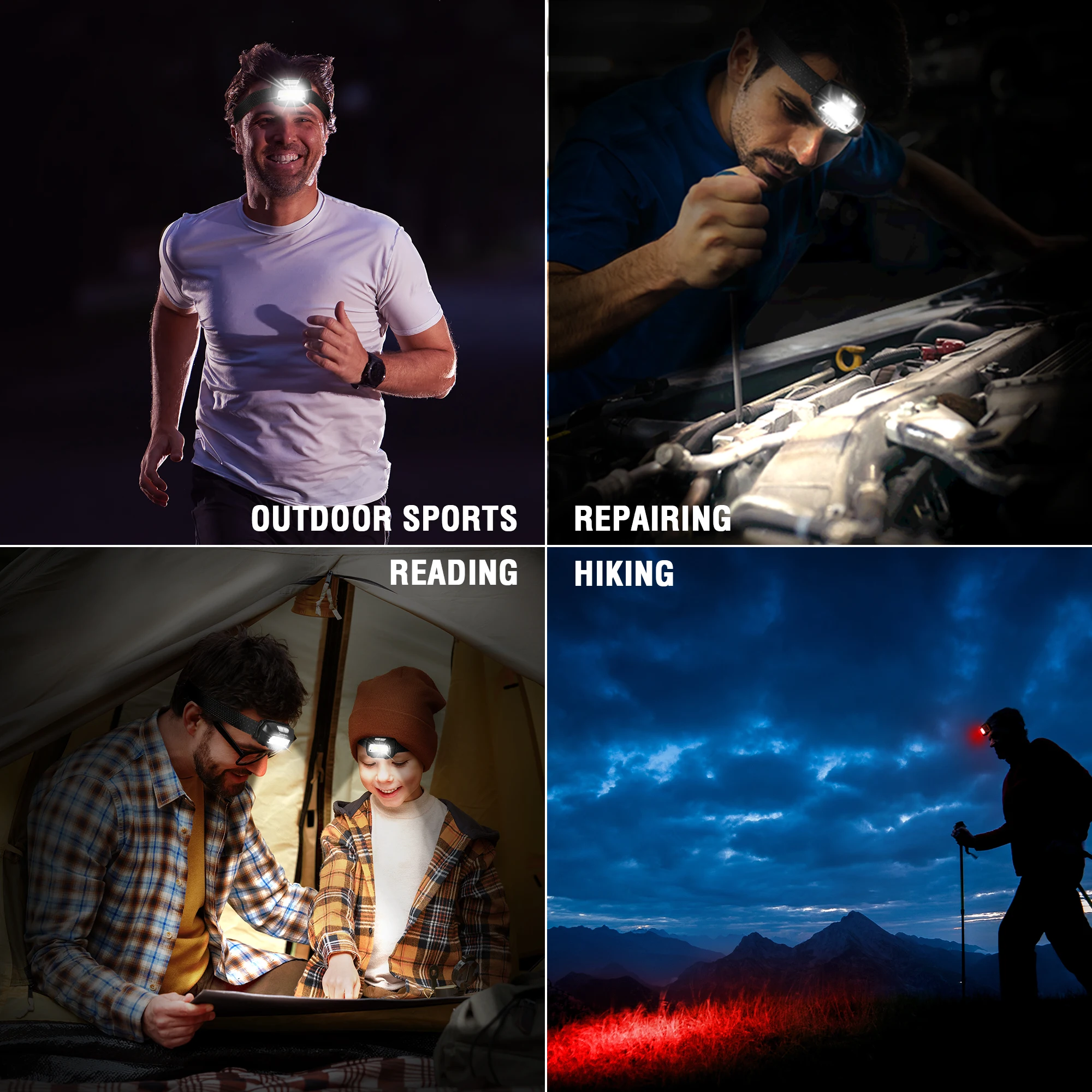EverBrite Rechargeable Headlamp LED Bright Motion Sensor Head Lamp Flashlight with 6 Modes Adjustable Headlight for Adults Kids