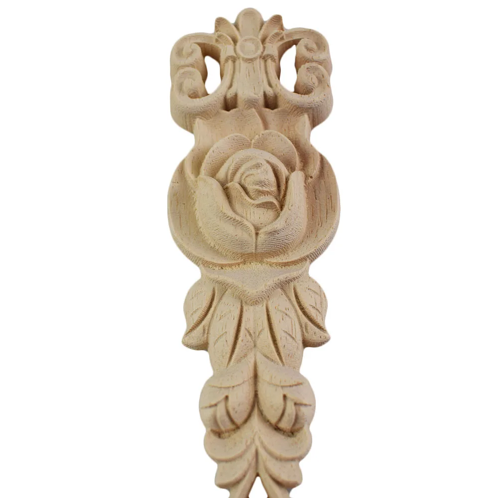 2PCS 19CM Woodcarving Corner Decal Unpainted Wood Carved Decal Corner Onlay Applique Frame Home Furniture Cabinet Door Crafts