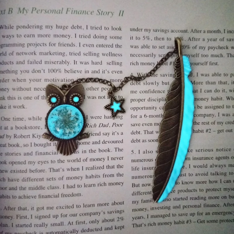Cute Luminous Metal Feather Bookmarks Owl Book Metal Pagination Mark Stationery Student Gift School Office Supplies