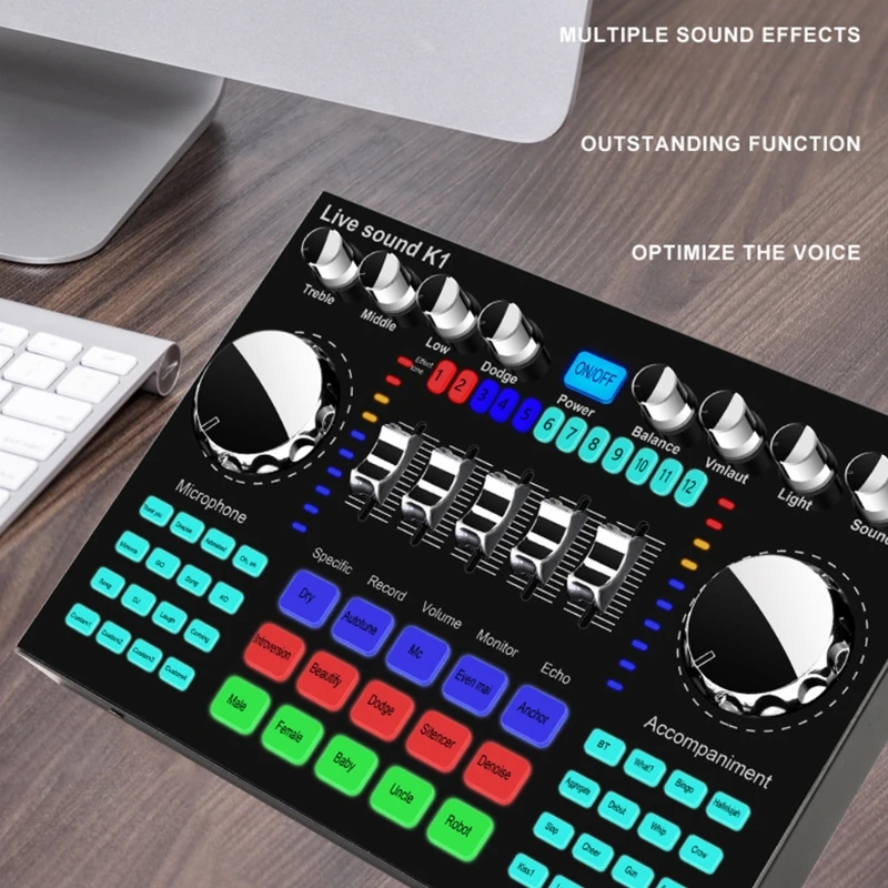 K1 Computer Phone Voice Changer HiFi Live Sound Card Mixer Board Streaming Audio 5.0 Universal_voghion.com