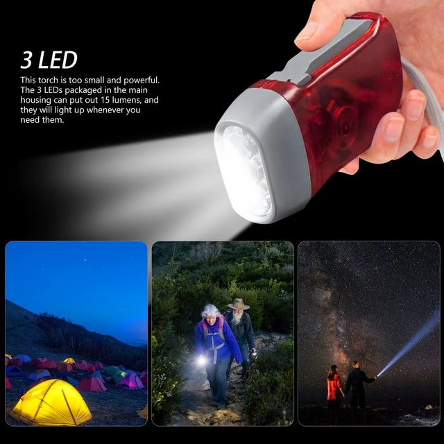 LED Torch Solar Power Hand Crank Flashlight Wind Up Super Bright Camping  Light