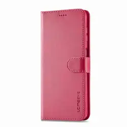 Premium Flip Magnetic Wallet Leather Phone Case with Card Slot and Stand (Rose Red)